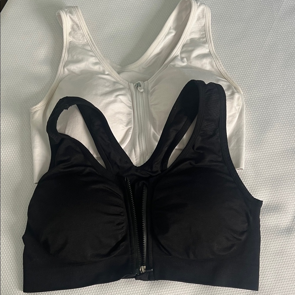 Women's Black and White Zipper Sports Bras